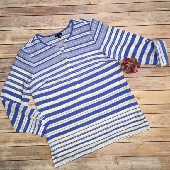Talbots Stripe Blue White Top Medium - Picture 1 of 4